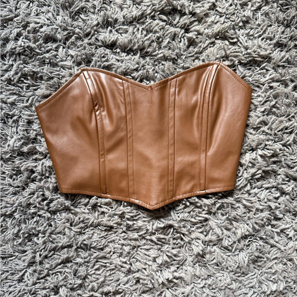 Brown Faux Leather Corset Top